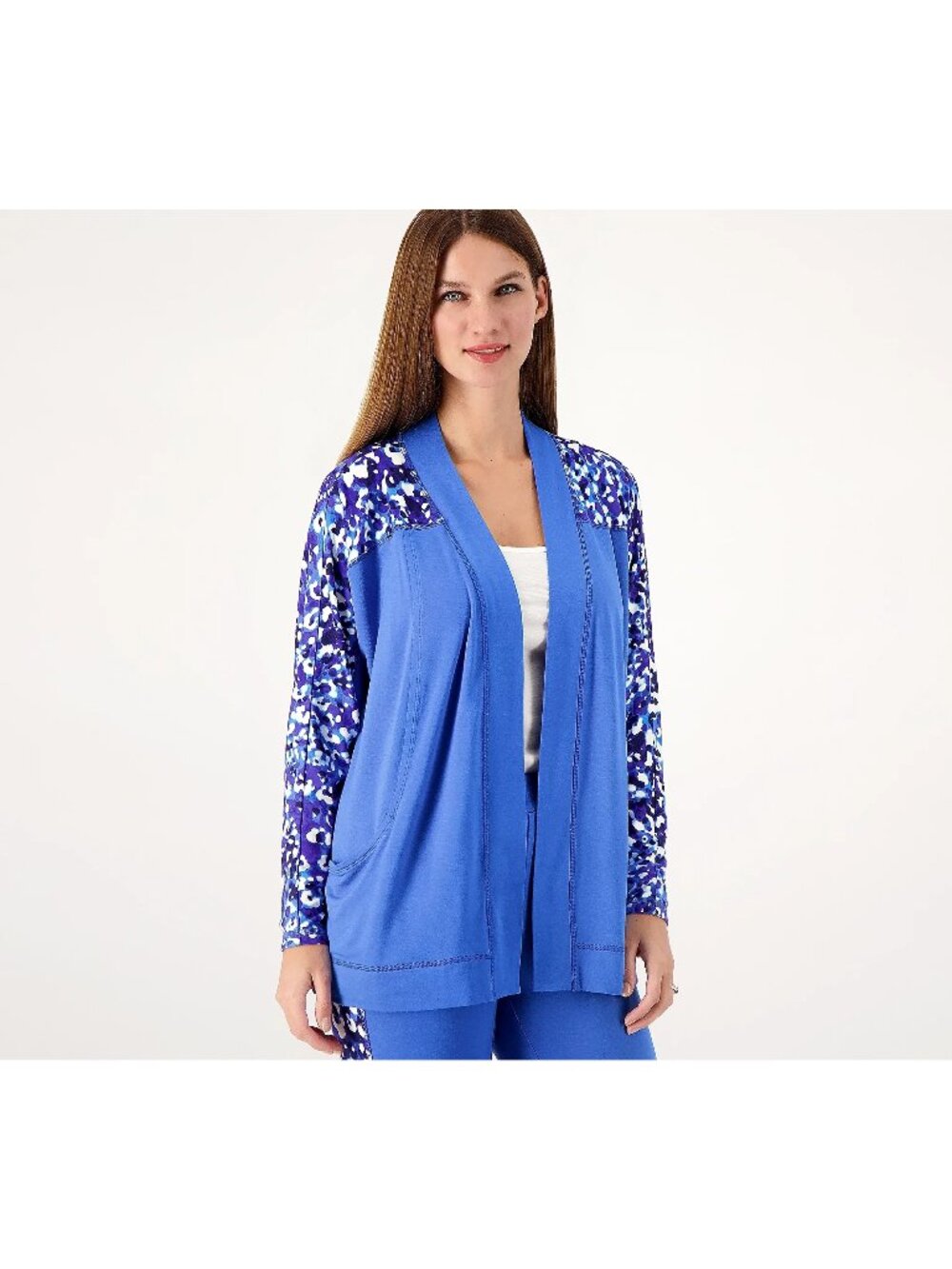 Isaac Mizrahi Live! Cardigan XL Soho Baby French Terry Open Front Blue Comfy NEW